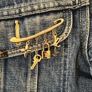 Louis Vuitton Gold Charm Brooch with Key and Lock
